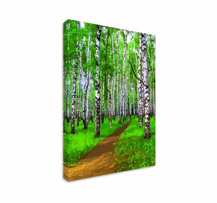 Dipinto alberi sentiero nel bosco di betulle - TenStickers