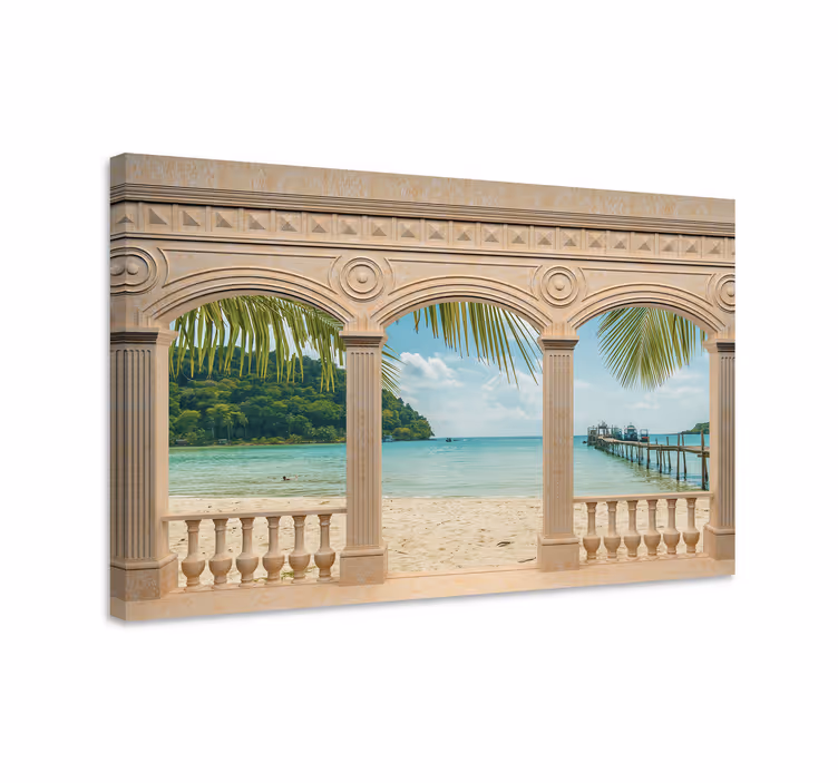 Dipinto di paesaggio vista di spiaggia tropicale - TenStickers