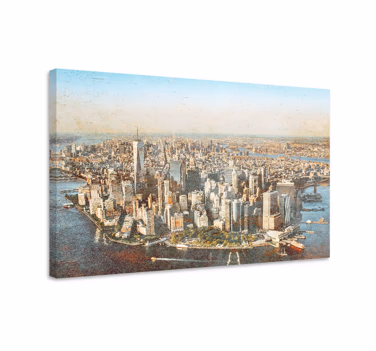 Dipinto città e paesi vista aerea manhattan - TenStickers