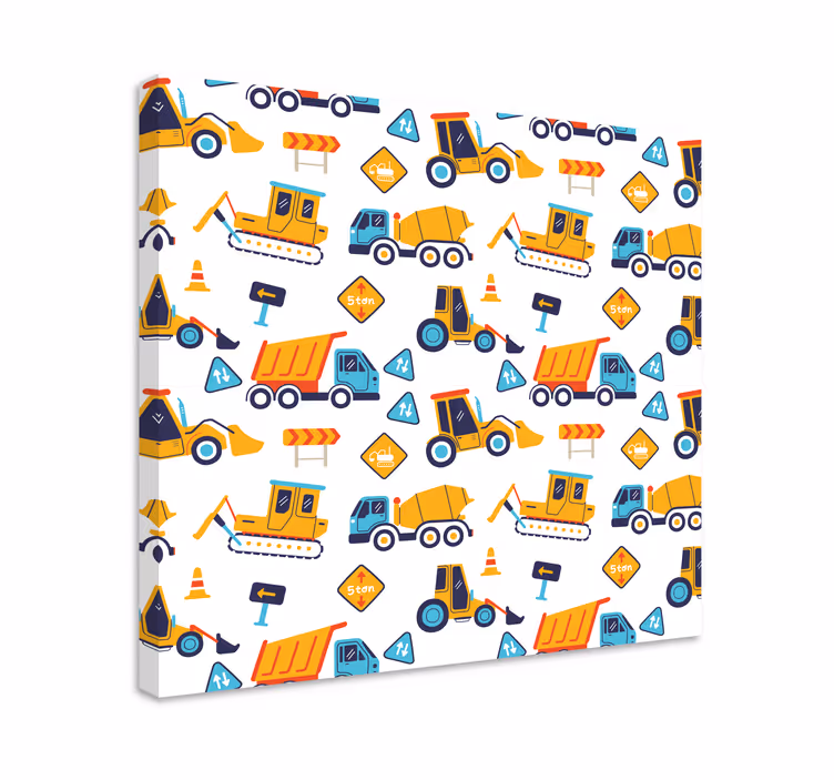 Cornice quadro per bambini divertimento con veicoli edilizi - TenStickers