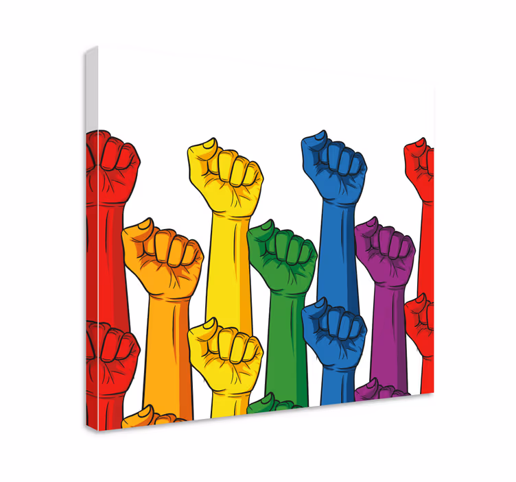Dipinto con frase pugni colorati sollevati - TenStickers