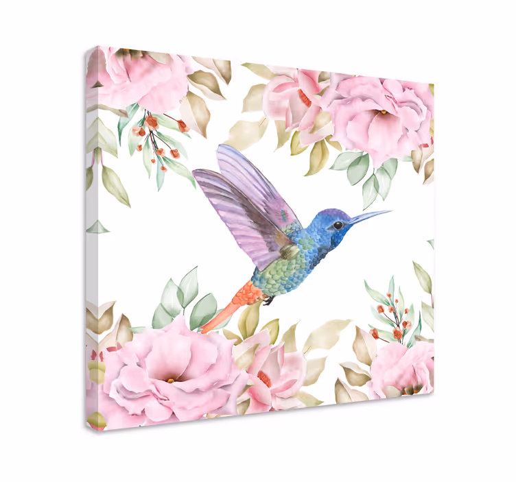 Dipinto con uccelli colibrì tra le rose - TenStickers