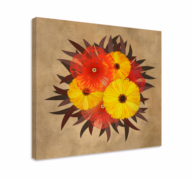 Dipinto con fiori e piante composizione fiorita vibrante - TenStickers