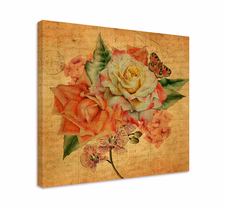 Dipinto con fiori e piante rose e farfalla - TenStickers