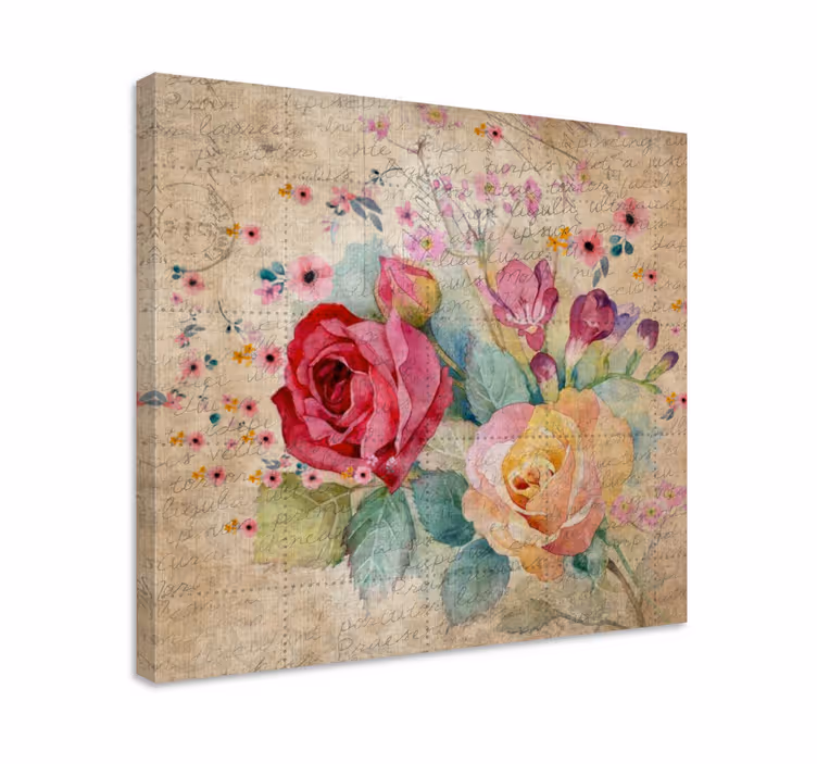Dipinto con fiori e piante composizione di rose romantiche - TenStickers