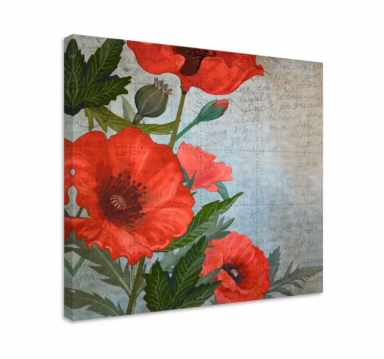 Dipinto con fiori e piante papaveri rossi rigogliosi - TenStickers