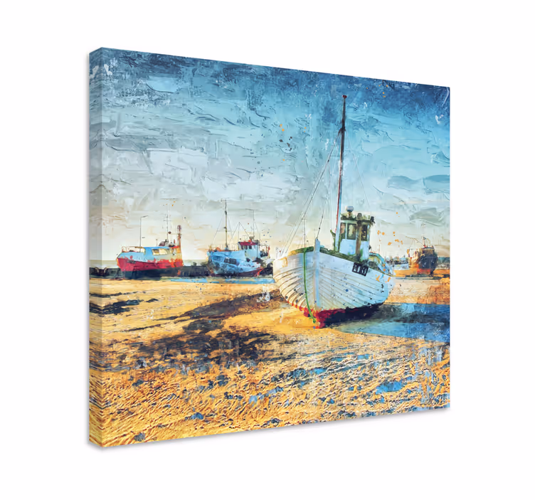 Dipinto di paesaggio barche da pesca ormeggiate - TenStickers