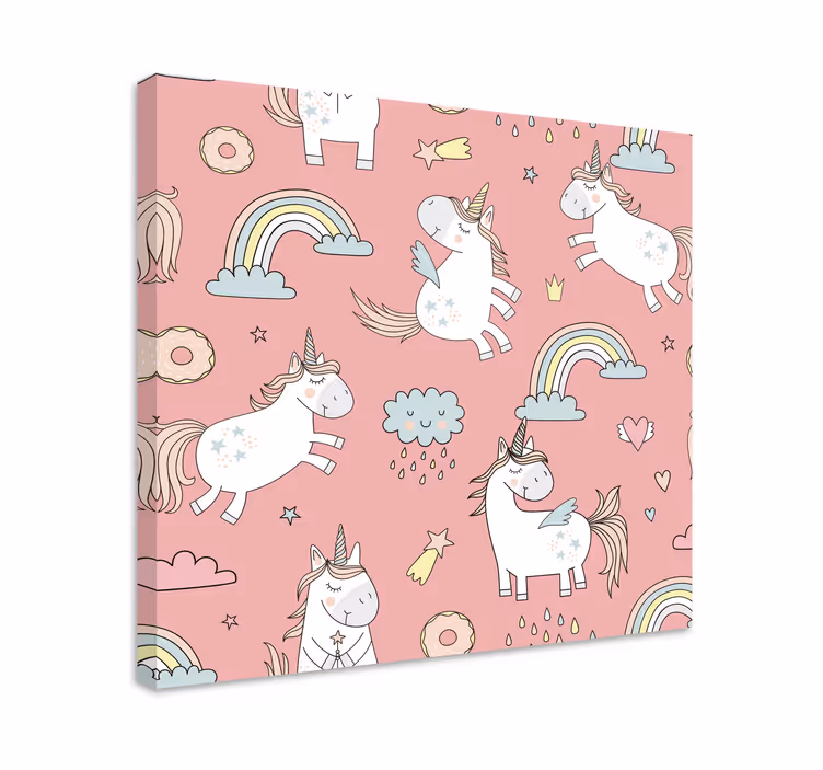 Dipinto unicorno motivo di unicorni giocosi - TenStickers