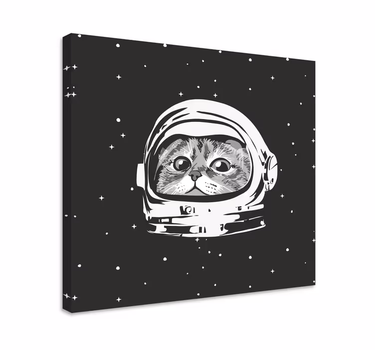 Dipinto gatto astronauta bianco e nero - TenStickers