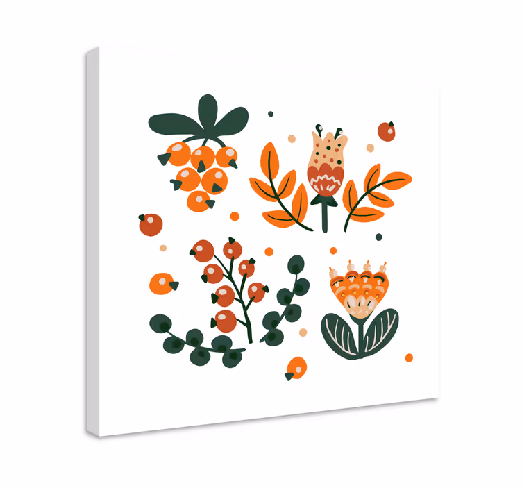Dipinto con fiori e piante elementi floreali astratti - TenStickers