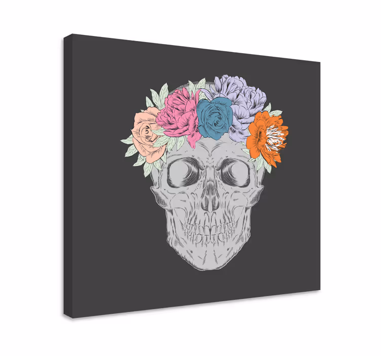 Dipinto con fiori e piante composizione floreale teschio - TenStickers