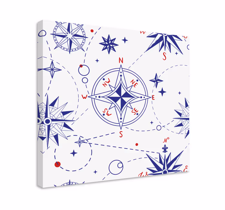 Dipinto mappamondo design stella della bussola - TenStickers