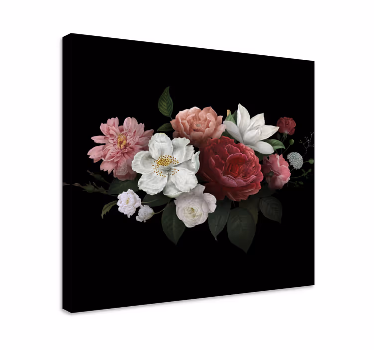 Dipinto con fiori e piante composizione floreale drammatica - TenStickers