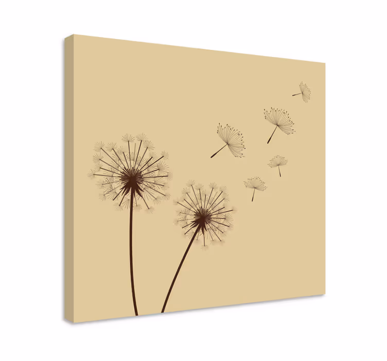 Dipinto con fiori e piante semi di dente di leone fluttuanti - TenStickers