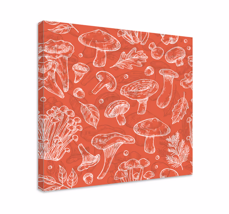 Dipinto con fiori e piante funghi e foglie - TenStickers