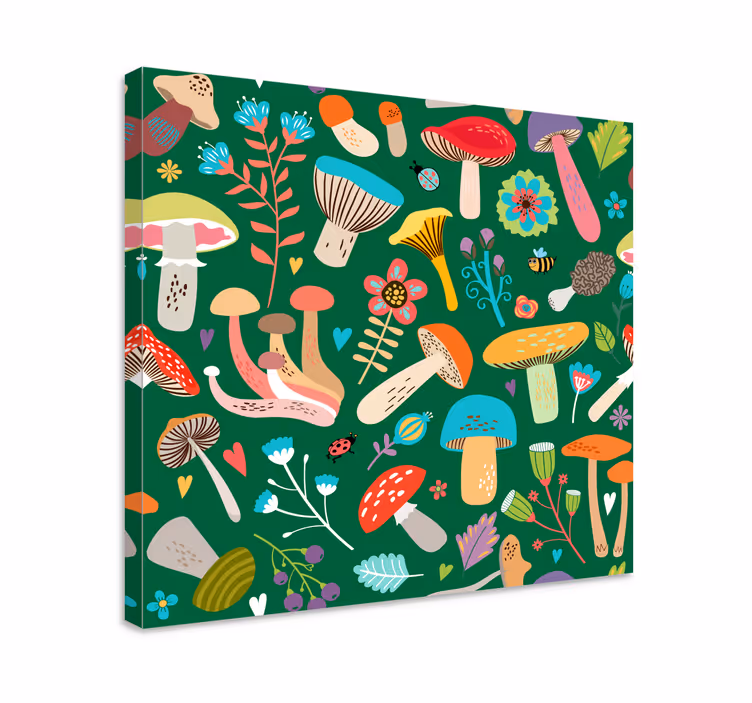 Dipinto con fiori e piante motivo funghi vivaci - TenStickers