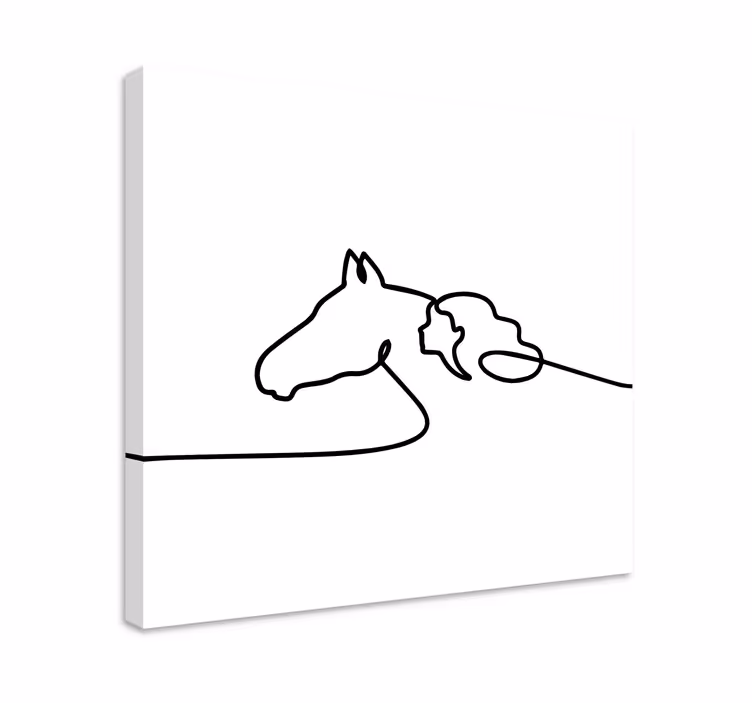 Quadro con cavallo Contorno di cavallo e ragazza - TenStickers