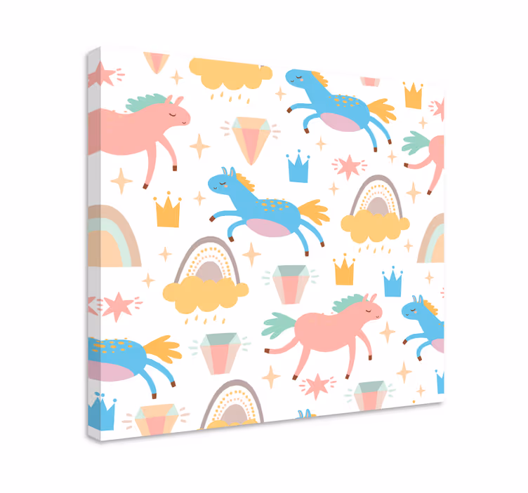 Dipinto con cavallo unicorni colorati al galoppo - TenStickers