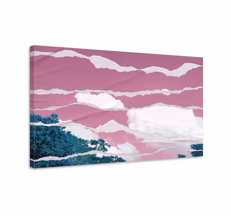 Dipinto di paesaggio colori sopra l'orizzonte rosa - TenStickers