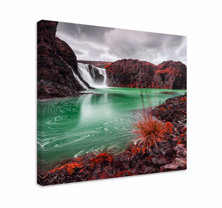 Dipinto di paesaggio cascata con piscina verde - TenStickers