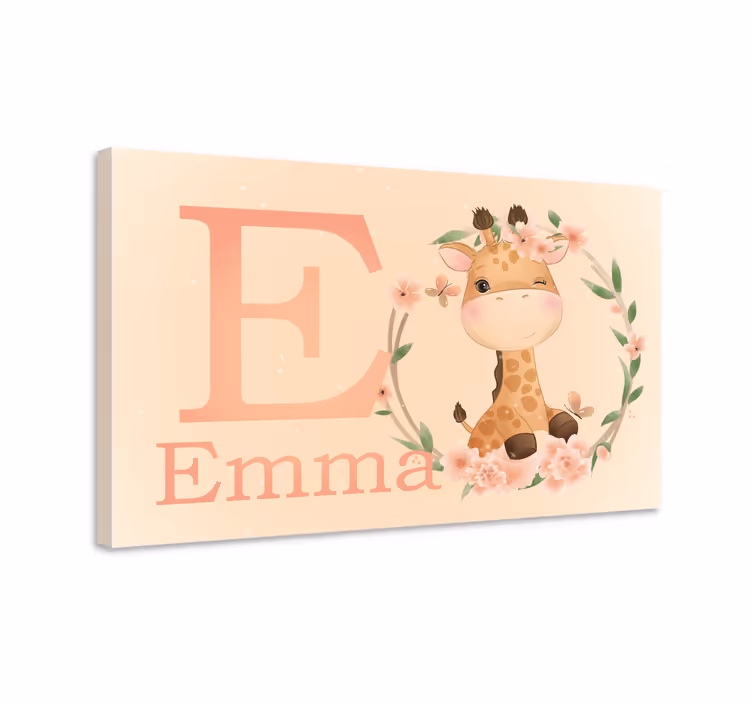 Quadro per cameretta bambini giraffa con iniziale floreale - TenStickers