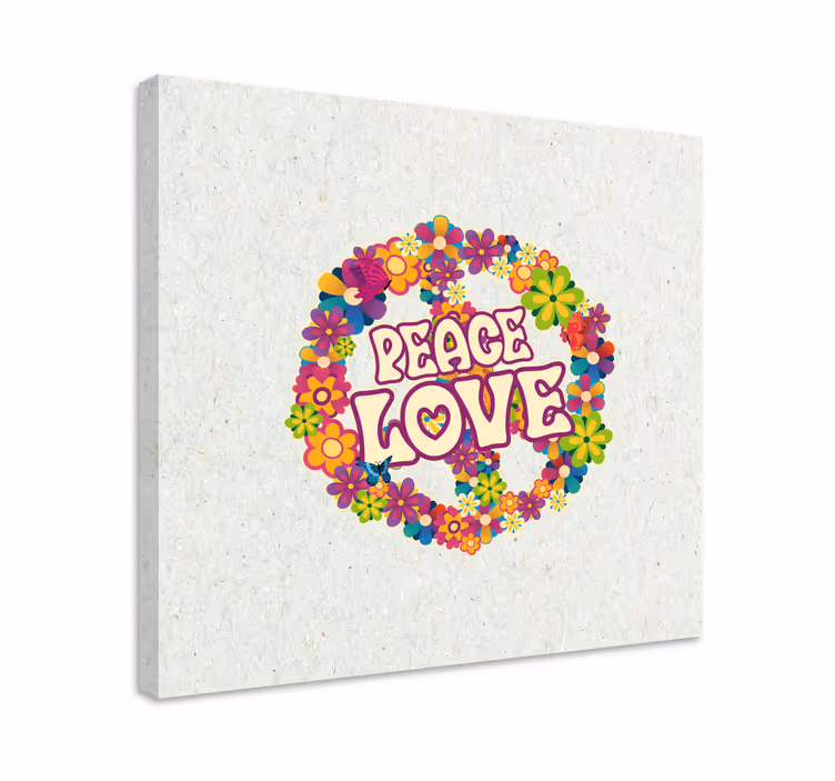 Dipinto con frase corona floreale pace amore - TenStickers