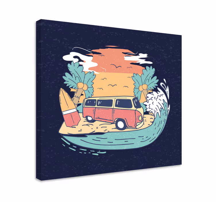 Dipinto città e paesi scena furgone da surf - TenStickers