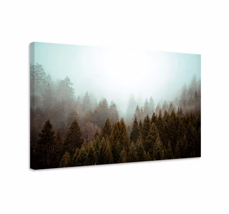 Dipinto di paesaggio vista nel bosco nebbioso - TenStickers