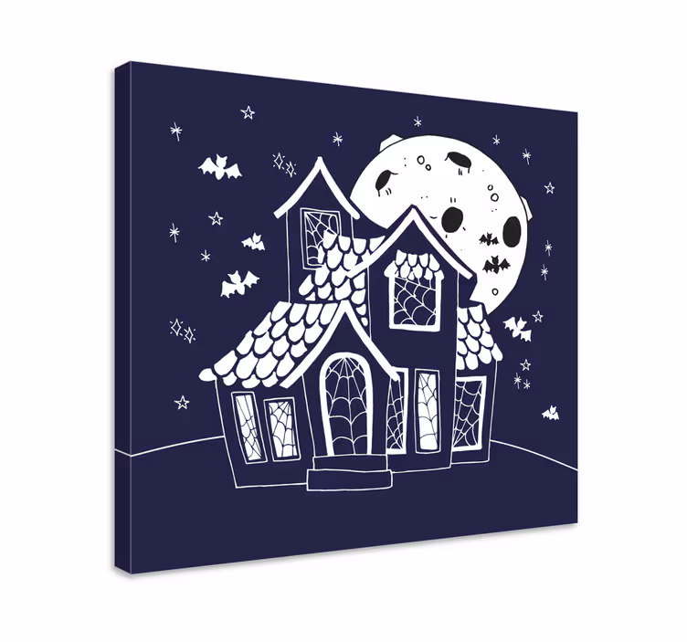 Dipinto di paesaggio silhouette di casa infestata - TenStickers