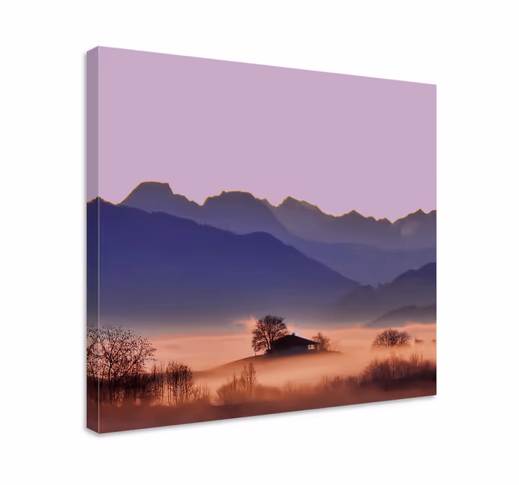 Dipinto di paesaggio serenità nella nebbia montana - TenStickers