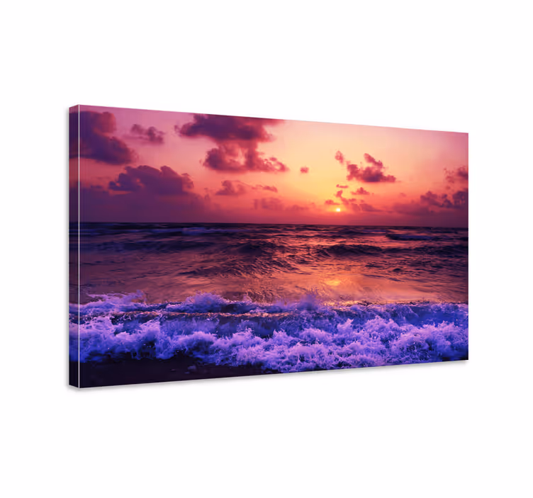 Dipinto di paesaggio onde al tramonto vibranti - TenStickers