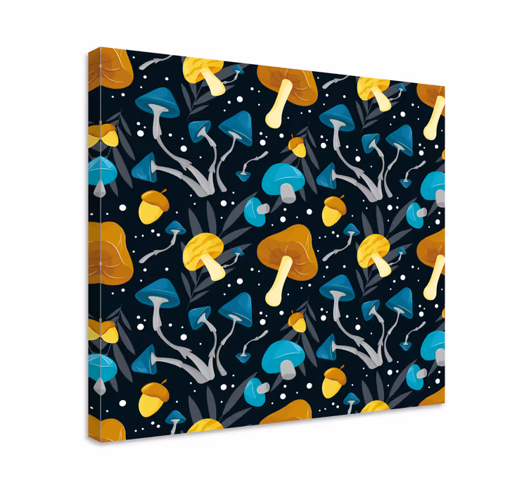 Dipinto con fiori e piante motivo foresta di funghi - TenStickers