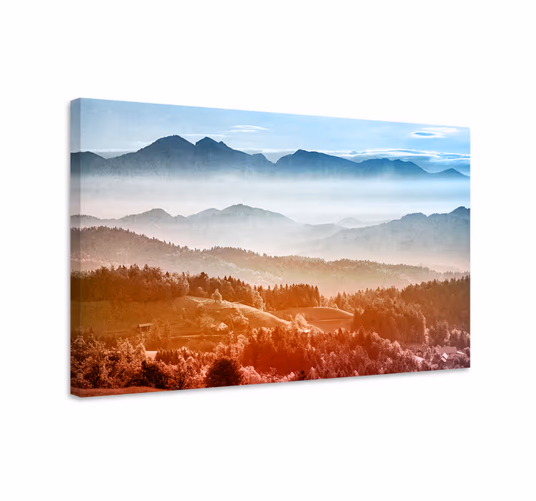 Dipinto di paesaggio vista sulle montagne nebbiose - TenStickers