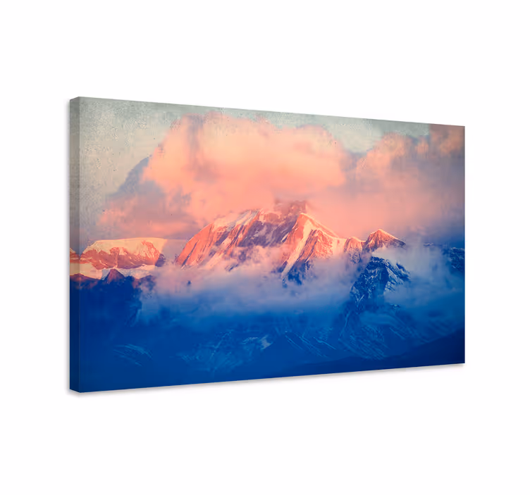 Dipinto di paesaggio tramonto sulle cime montane - TenStickers