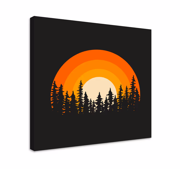 Dipinto di paesaggio silhouette stilizzata al tramonto - TenStickers
