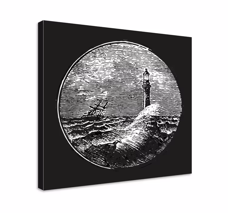Dipinto di paesaggio faro tra le onde - TenStickers