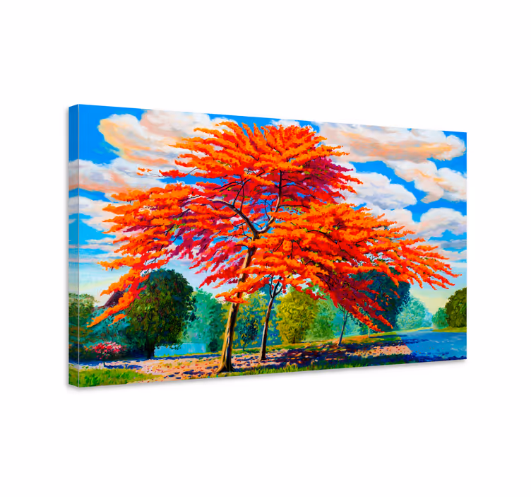 Dipinto con fiori e piante fogliame autunnale fiammeggiante - TenStickers