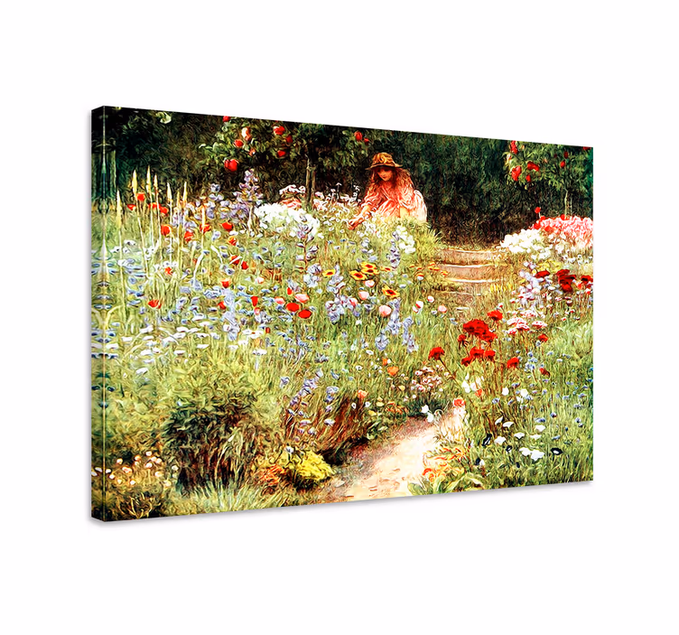 Dipinto con fiori e piante ragazza tra i fiori - TenStickers