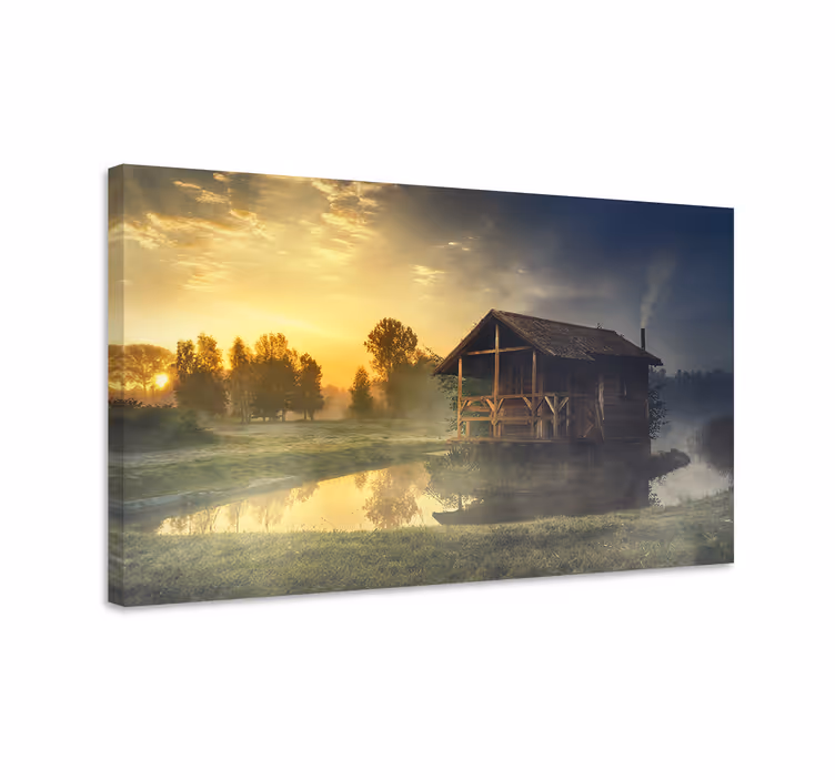 Dipinto di paesaggio riflesso di un cottage rustico - TenStickers