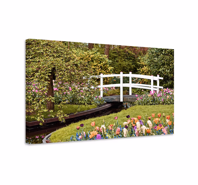 Dipinto con fiori e piante ponte di giardino serenità - TenStickers