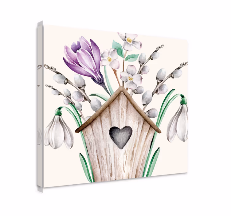 Dipinto con fiori e piante composizione floreale uccelliera - TenStickers