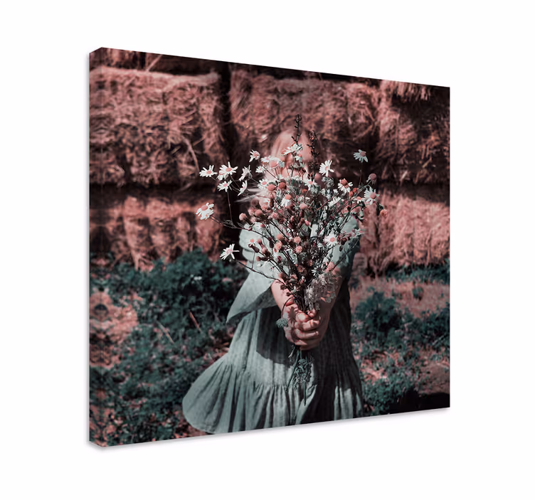Dipinto con fiori e piante ragazza con fiori - TenStickers