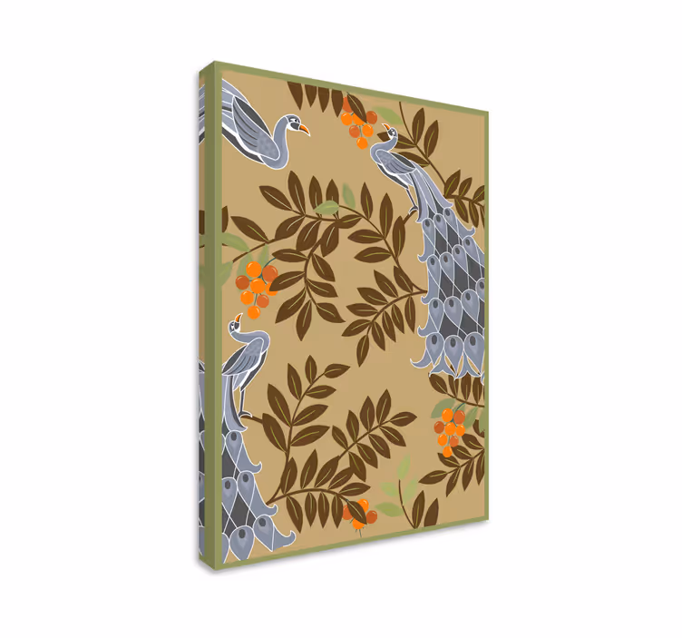 Dipinto con fiori e piante design di uccelli eleganti - TenStickers