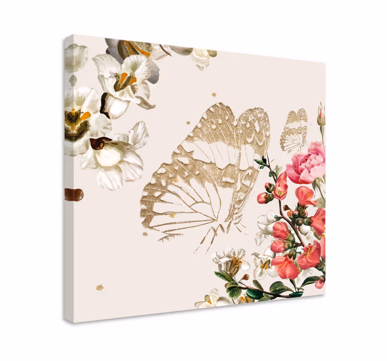 Dipinto con farfalle fiori di farfalle dorate - TenStickers