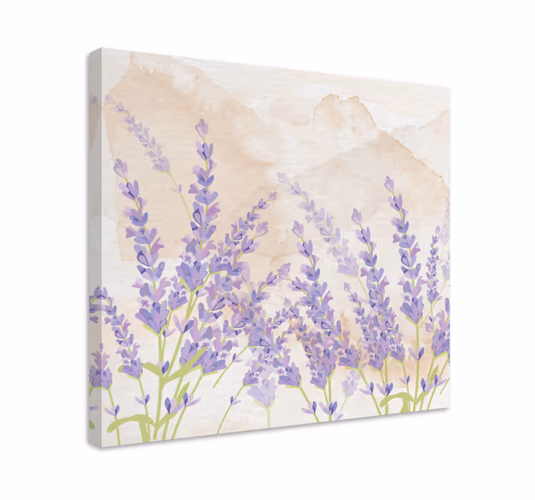 Dipinto con fiori e piante serenità nei campi di lavanda - TenStickers