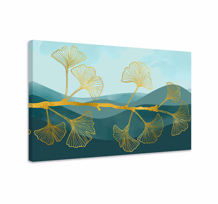 Dipinto con fiori e piante riflesso di foglia di ginkgo - TenStickers