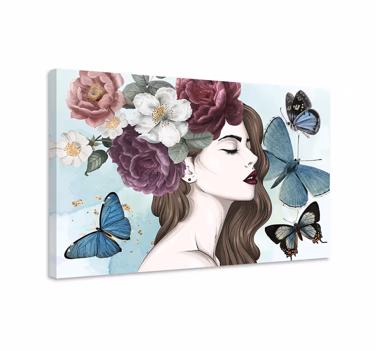 Dipinto con fiori e piante eleganza floreale con farfalle - TenStickers