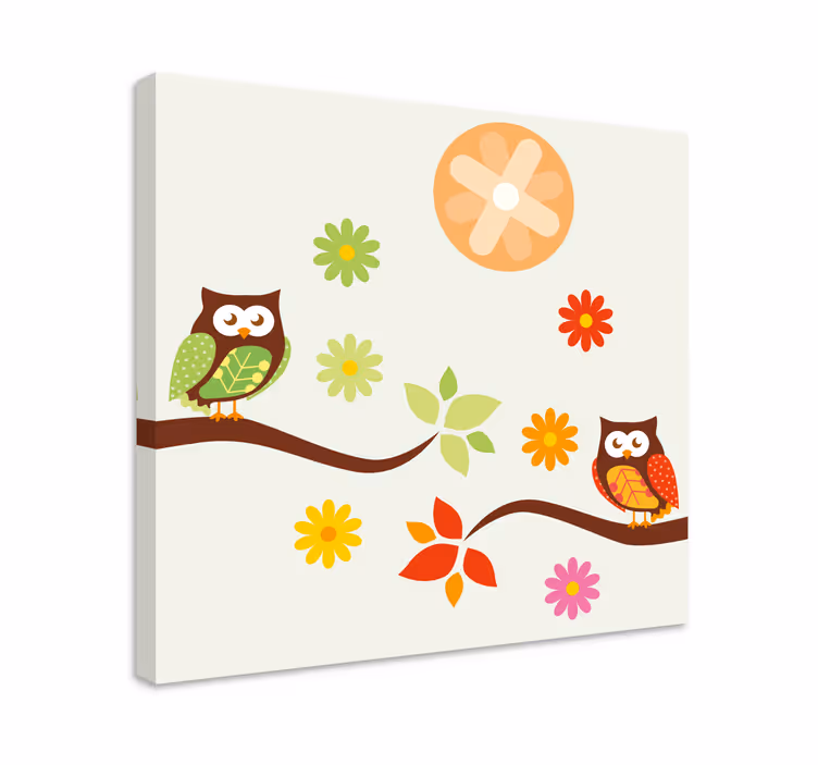 Cornice quadro con animali e insetti famiglia di gufi - TenStickers
