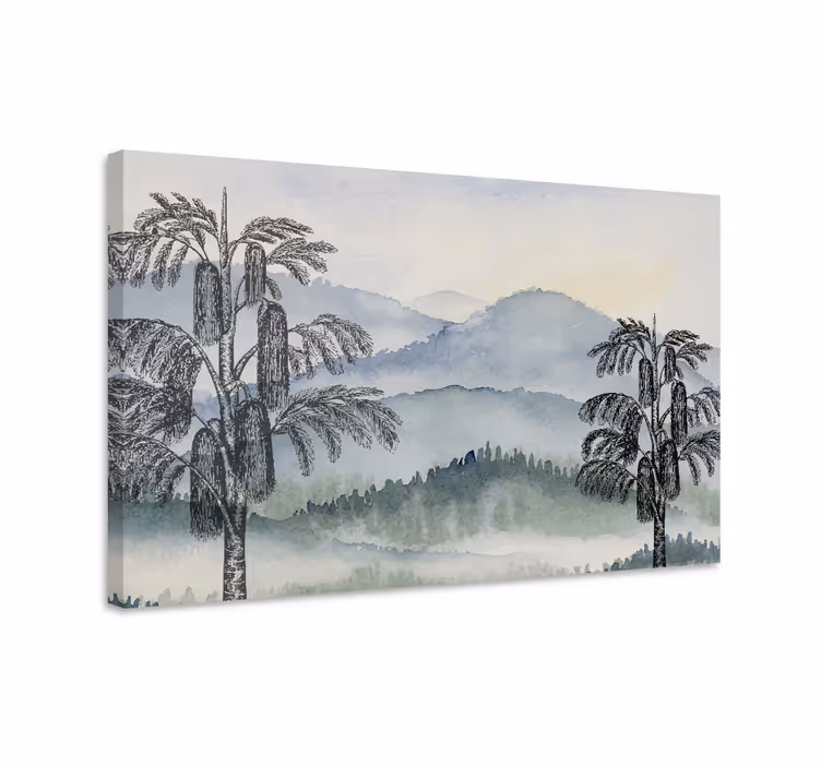 Dipinto alberi paesaggio montano - TenStickers