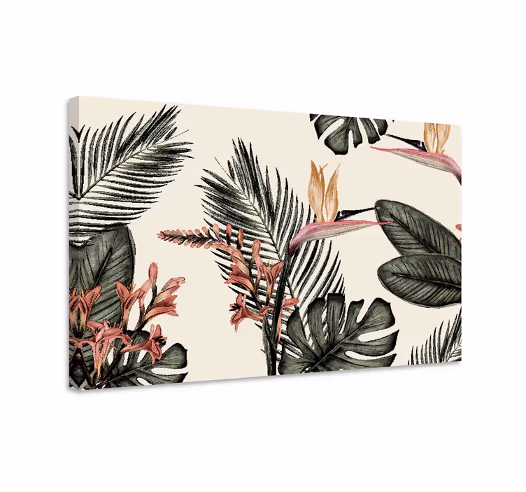 Dipinto con fiori e piante scena floreale tropicale - TenStickers